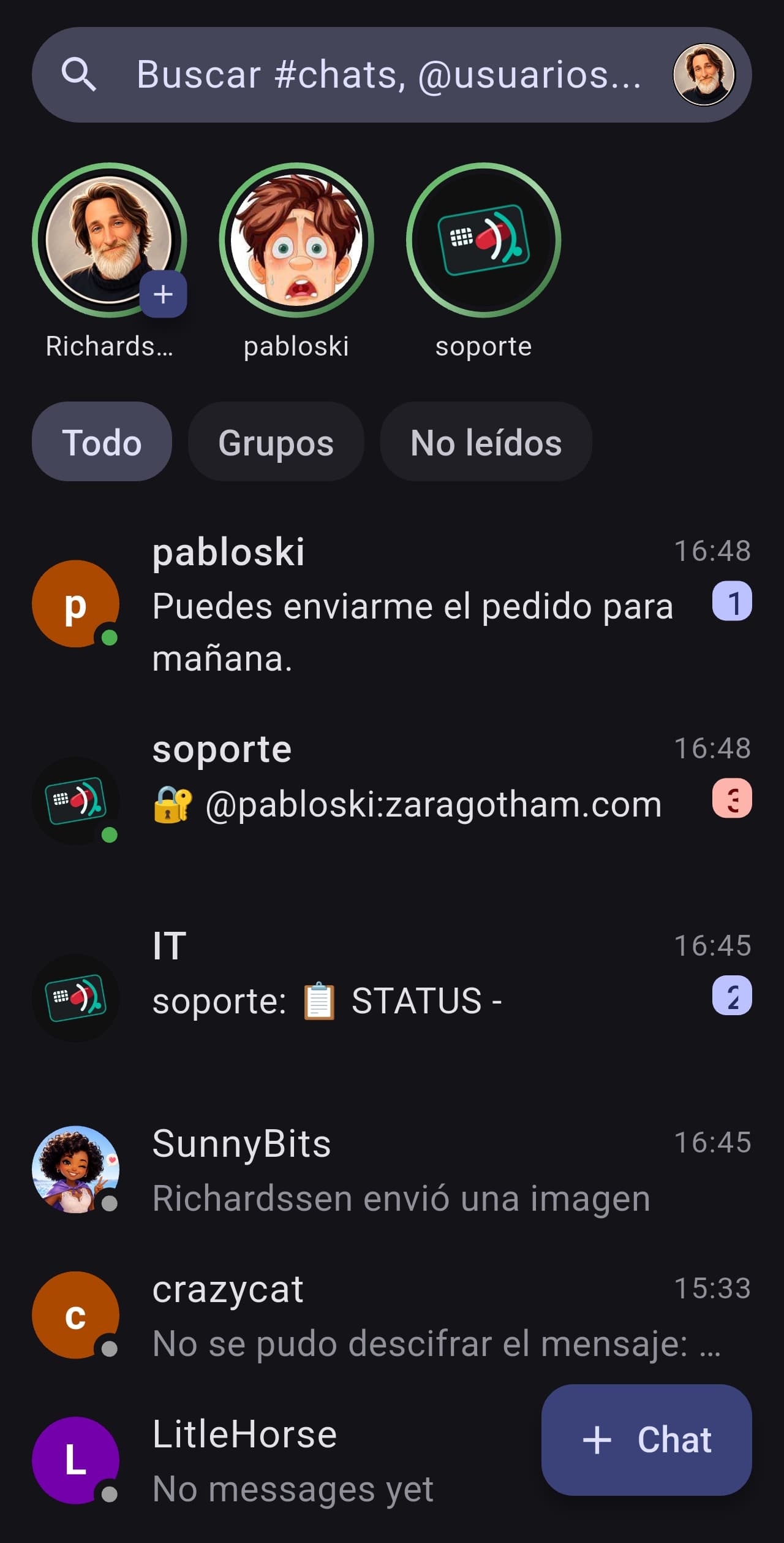 Chats y grupos privados